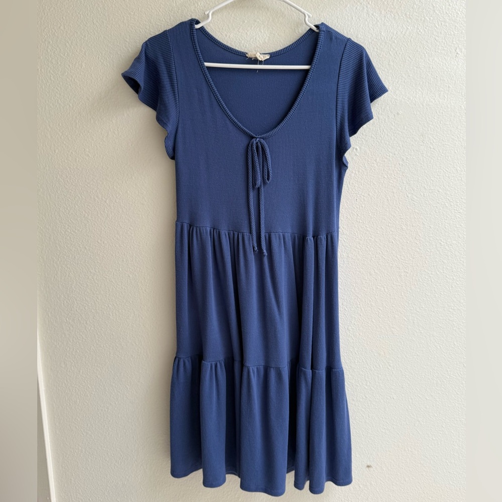 See You Monday Blue Flutter Sleeve Dress